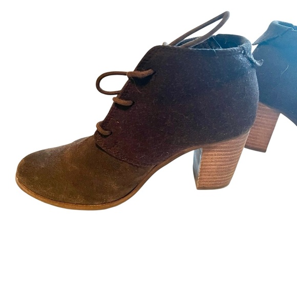 Toms Brown Chocolate Suede Wool Lunata Lace Up Heeled Ankle Booties Size 6.5 - Picture 14 of 16